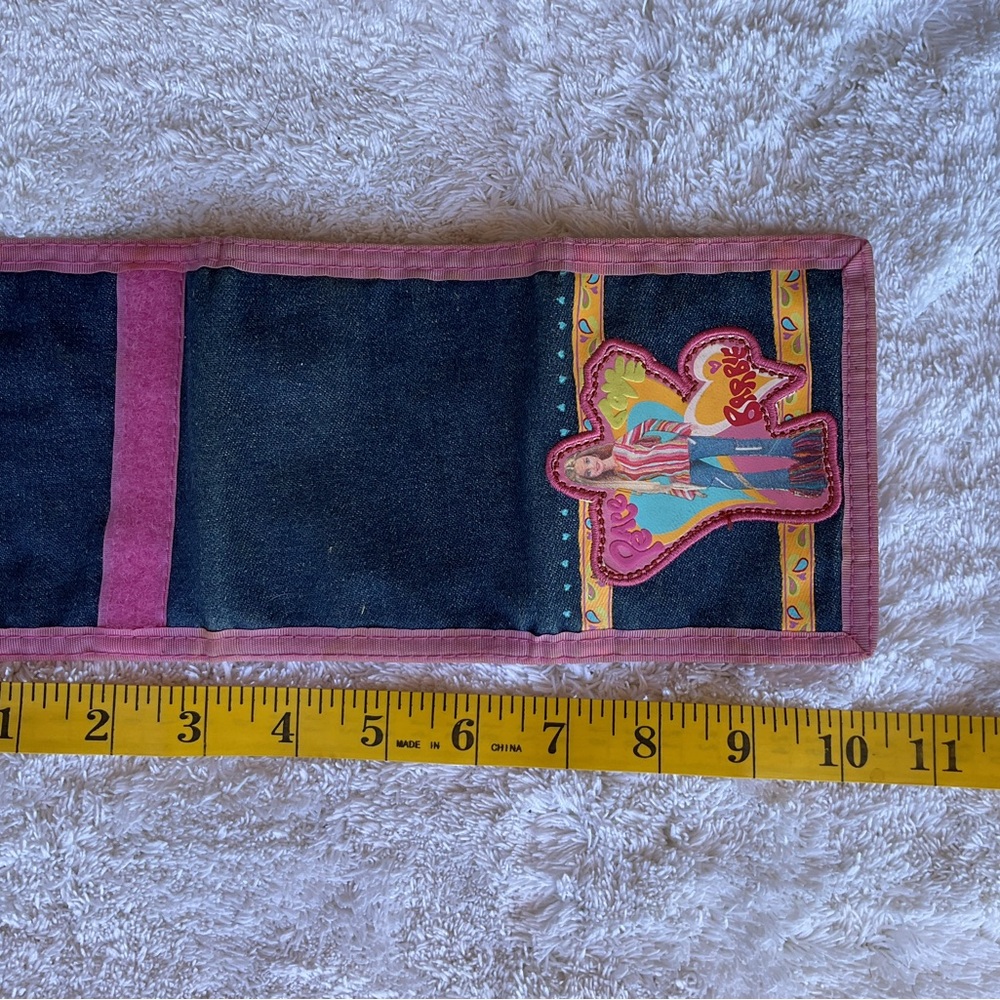 Barbie Dark Blue Denim Wallet Panel with Pink Trim and Colorful Applique